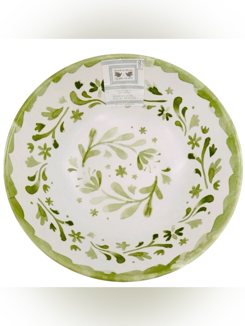 NWT BEACH TO BISTRO BY SIGRID OLSEN coupe 14” Green White Melamine Serving Bowl